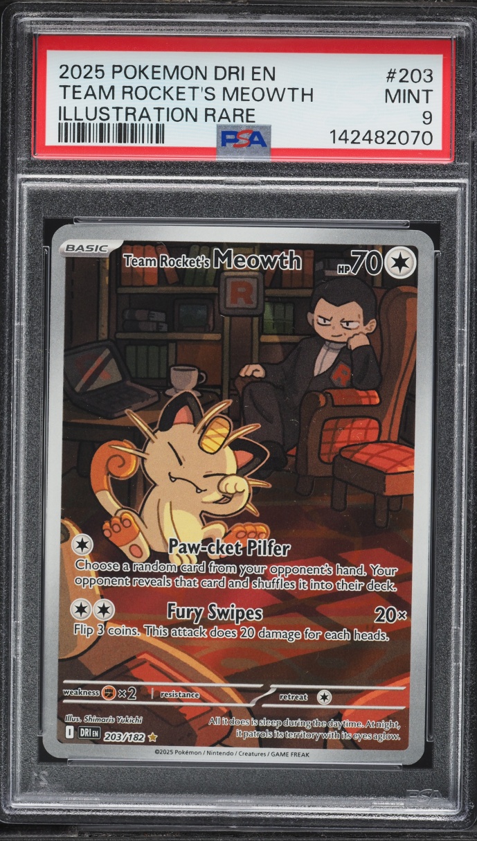 2025 Pokemon Scarlet & Violet Destined Rivals IR Team Rocket's Meowth #203 PSA 9 MINT
