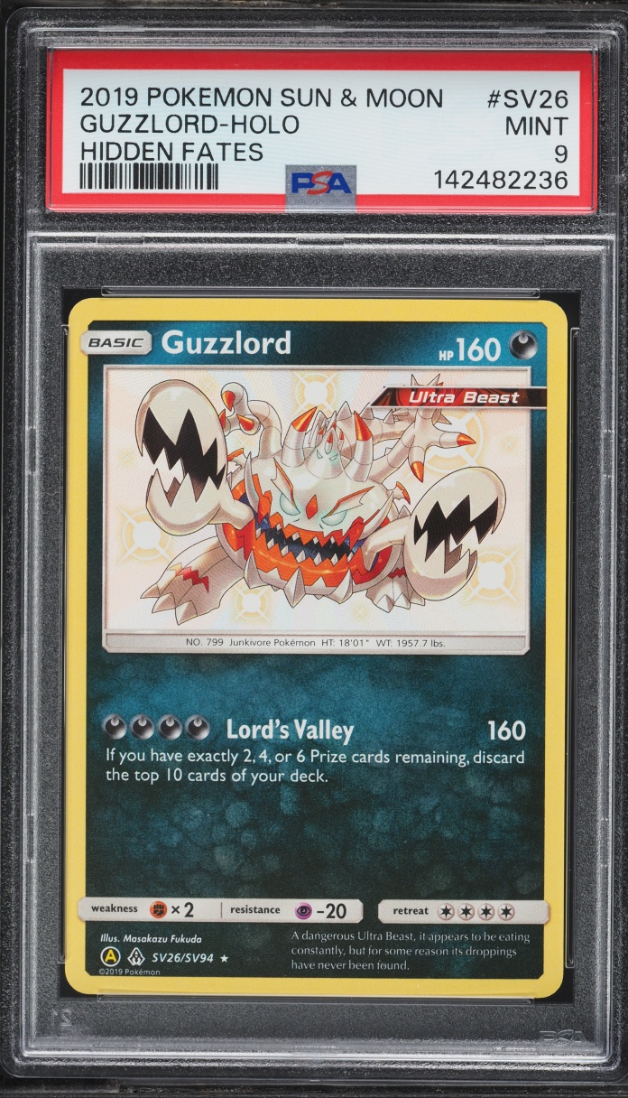 2019 Pokemon Sun & Moon Hidden Fates Shiny Guzzlord #SV26 PSA 9 MINT