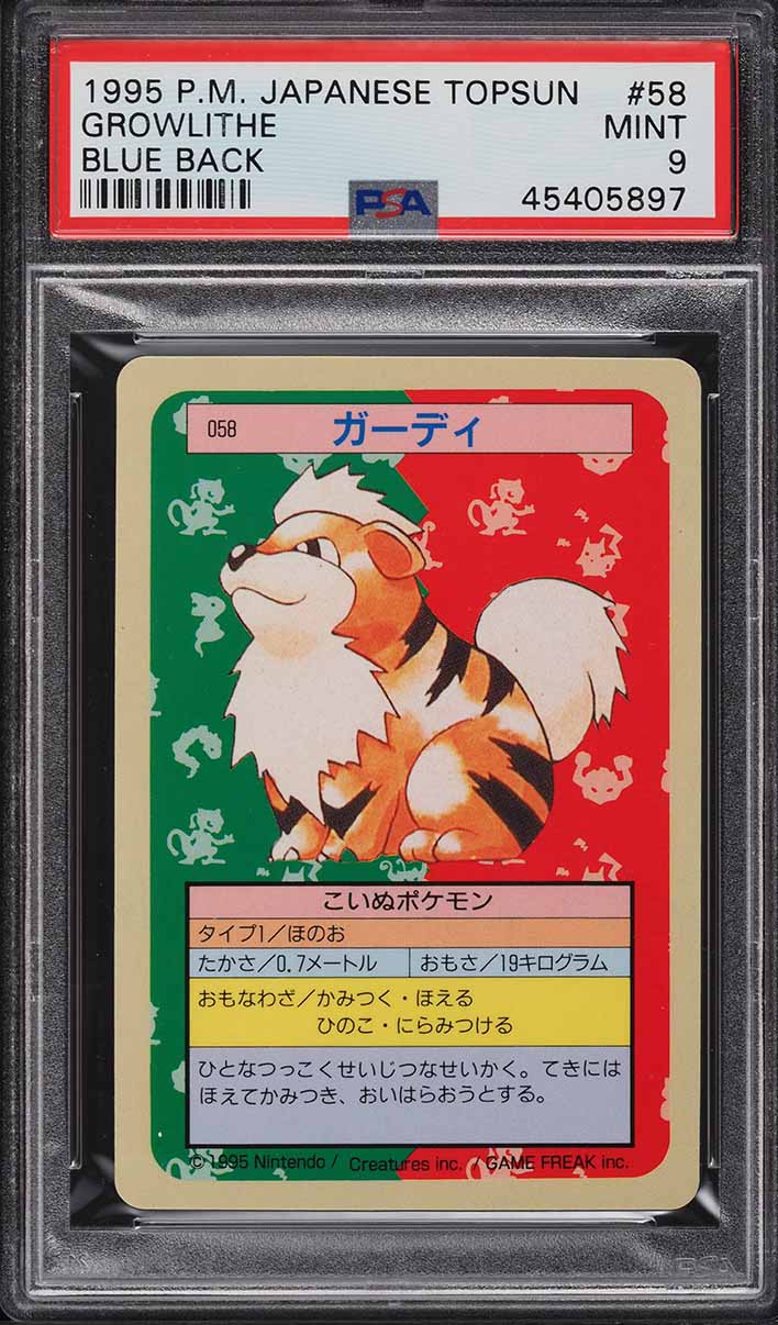 1997 Pokemon Japanese Topsun Blue Back Growlithe #58 PSA 9 MINT