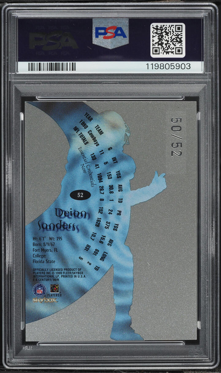 1999 Skybox E-X Century Essential Credentials Now Deion Sanders /52 #52 PSA 8 NM-MT - Photo 2