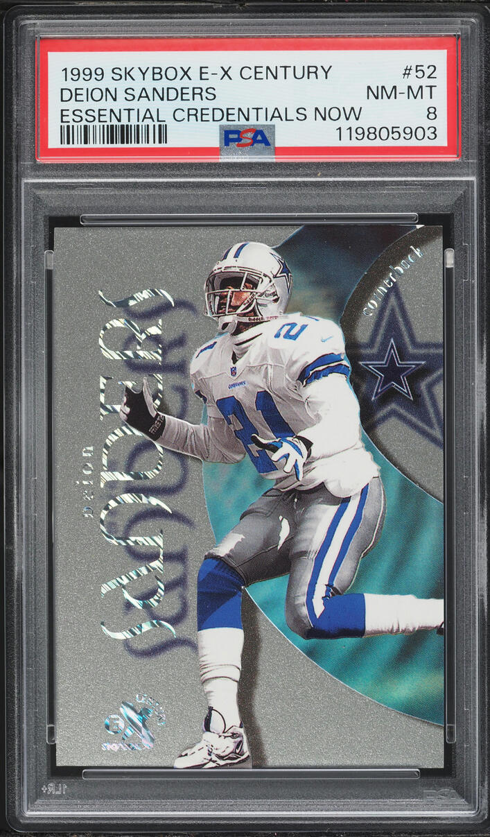 1999 Skybox E-X Century Essential Credentials Now Deion Sanders /52 #52 PSA 8 NM-MT - Photo 1