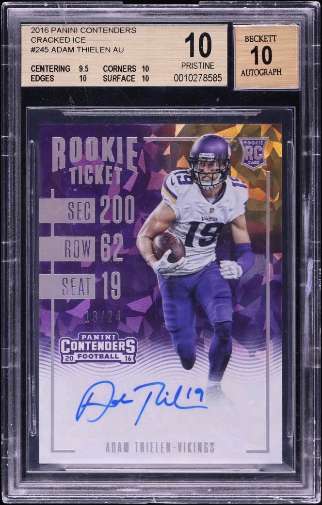 2016 Panini Contenders Cracked Ice Adam Thielen ROOKIE AUTO /24 #245 BGS 10 PRISTINE