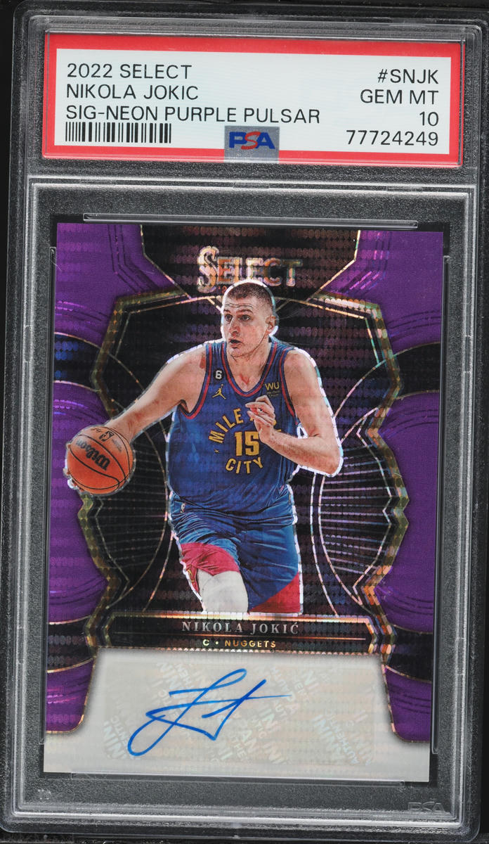 2022 Select Signatures Neon Purple Pulsar FOTL Nikola Jokic AUTO 1/15 #SNJK PSA 10 GEM MINT