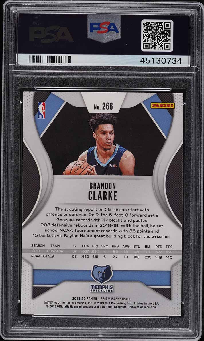 2019 Panini Prizm Brandon Clarke ROOKIE #266 PSA 10 GEM MINT