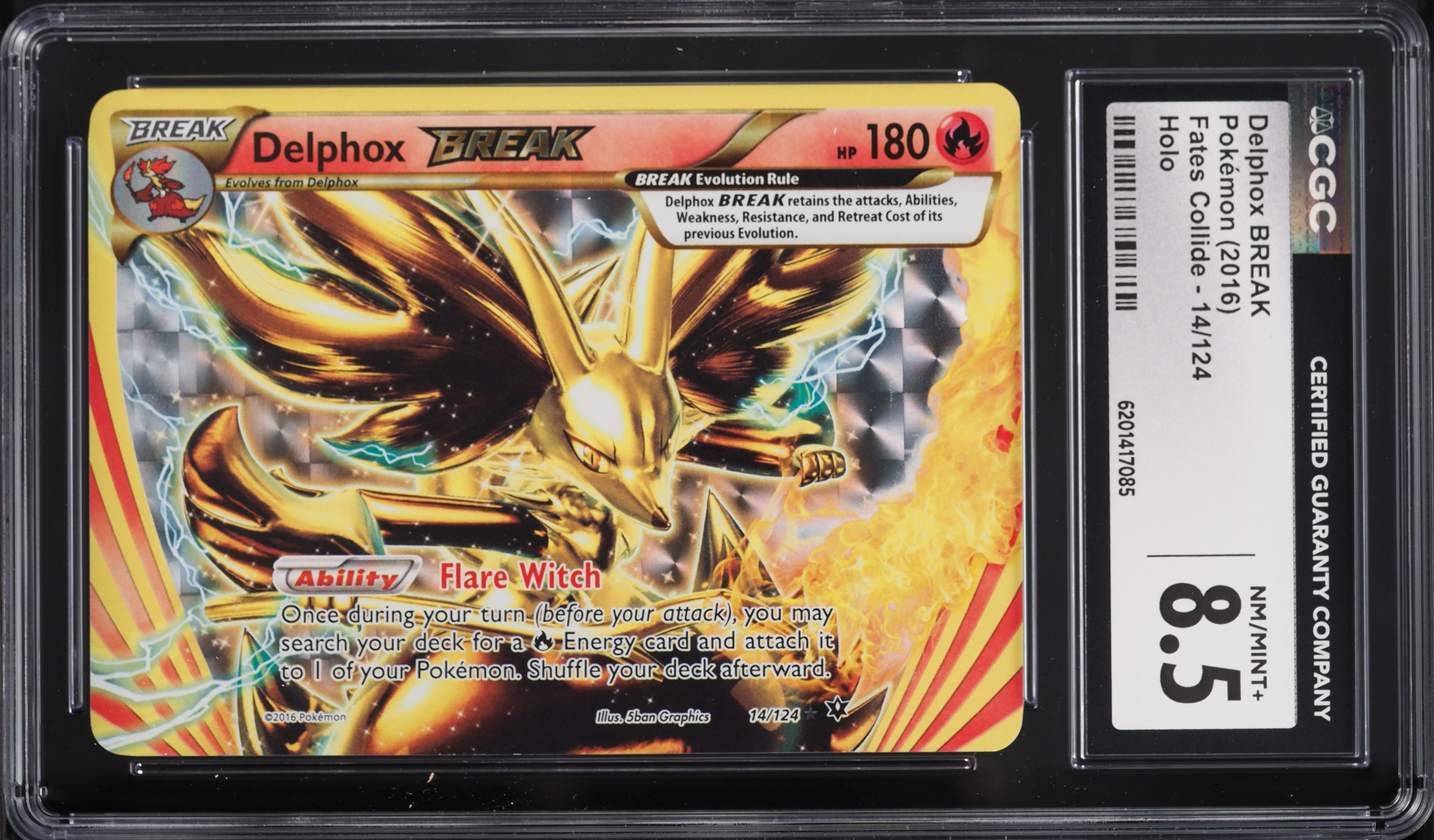 2016 Pokemon XY Fates Collide Holo Delphox BREAK #14 CGC 8.5 NM-MT+