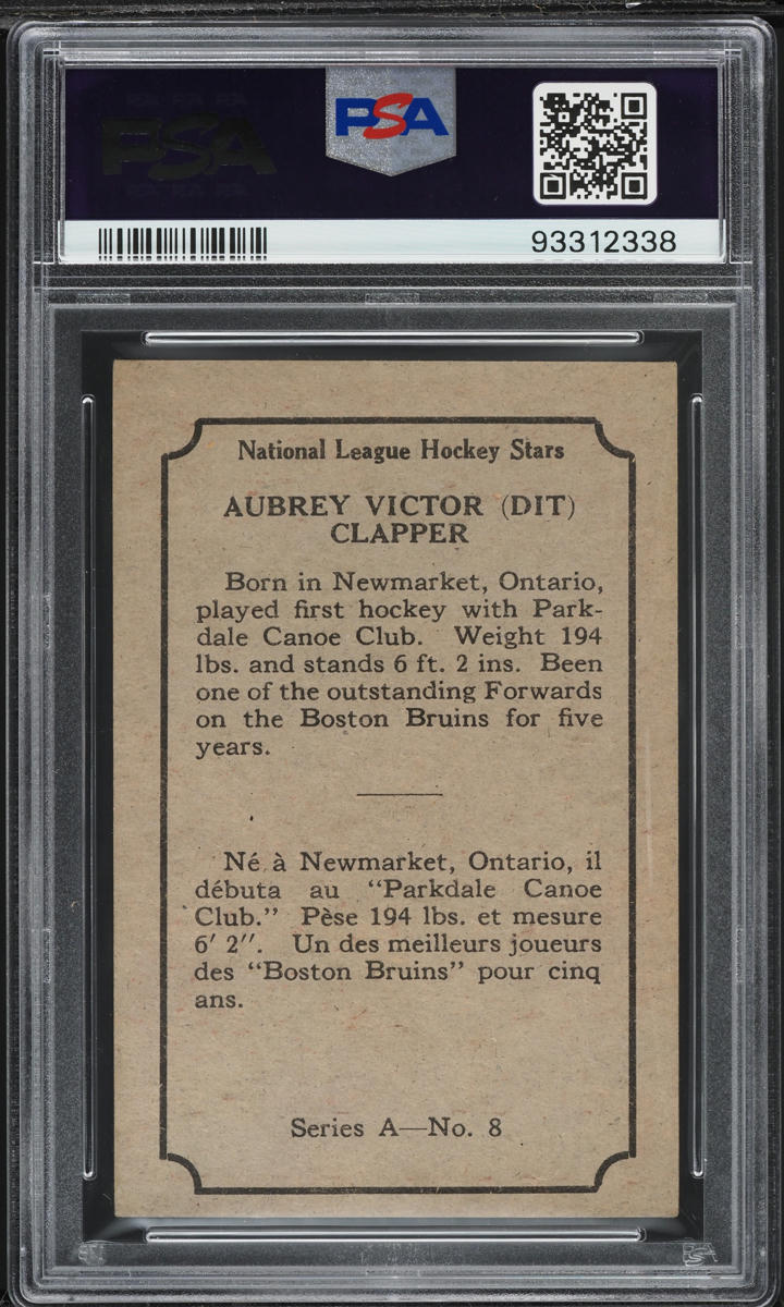 1933 O-Pee-Chee Hockey Series A Dit Clapper ROOKIE #8 PSA 6 EXMT