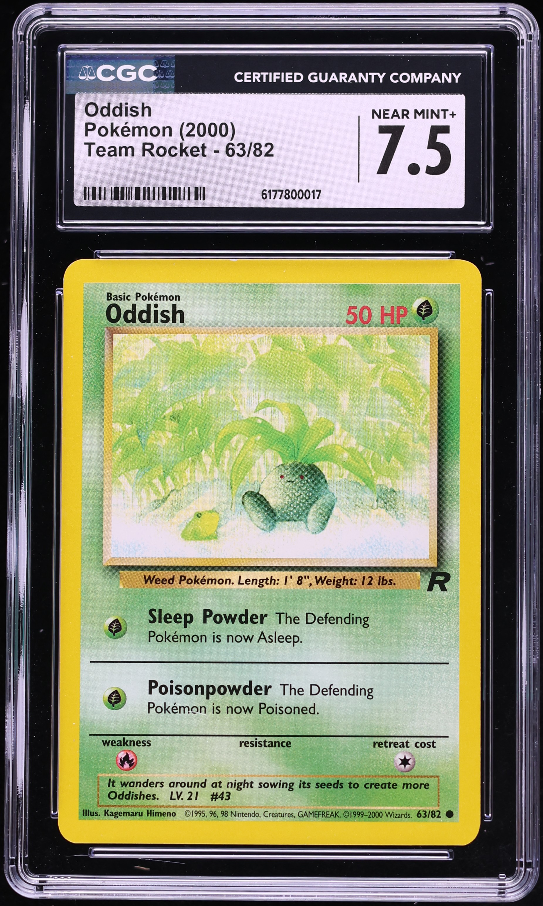 2000 Pokemon Team Rocket Oddish #63 CGC 7.5 NRMT+