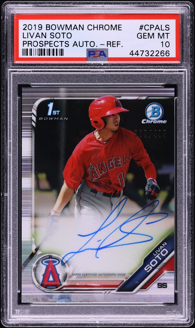 2019 Bowman Chrome Refractor Livan Soto PROSPECT AUTO /499 #CPA-LS PSA 10 GEM
