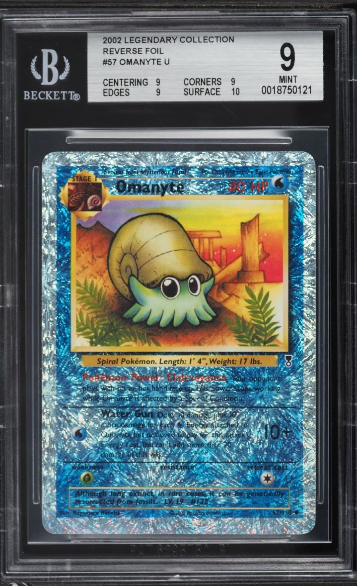 2002 Pokemon Legendary Collection Reverse Holo Omanyte #57 BGS 9 MINT