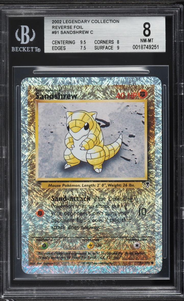 2002 Pokemon Legendary Collection Reverse Holo Sandshrew #91 BGS 8 NM-MT