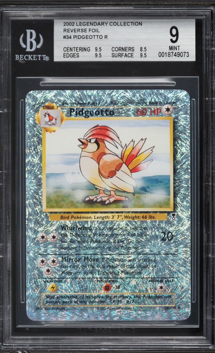 2002 Pokemon Legendary Collection Reverse Holo Pidgeotto #34 BGS 9 MINT