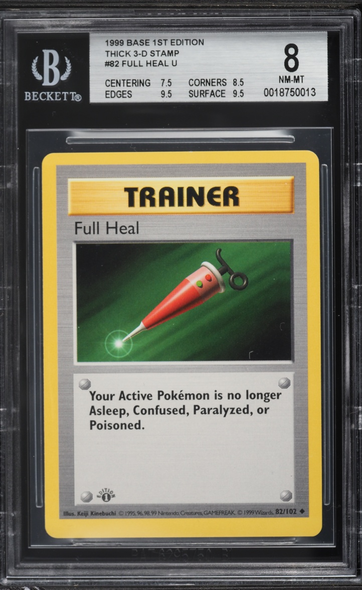 1999 Pokemon Base Set 1st Edition 3D Thick Stamp Full Heal #82 BGS 8 NM-MT