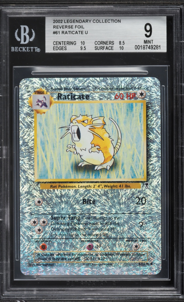 2002 Pokemon Legendary Collection Reverse Holo Raticate #61 BGS 9 MINT