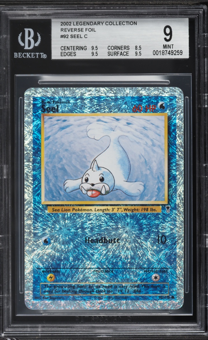 2002 Pokemon Legendary Collection Reverse Holo Seel #92 BGS 9 MINT