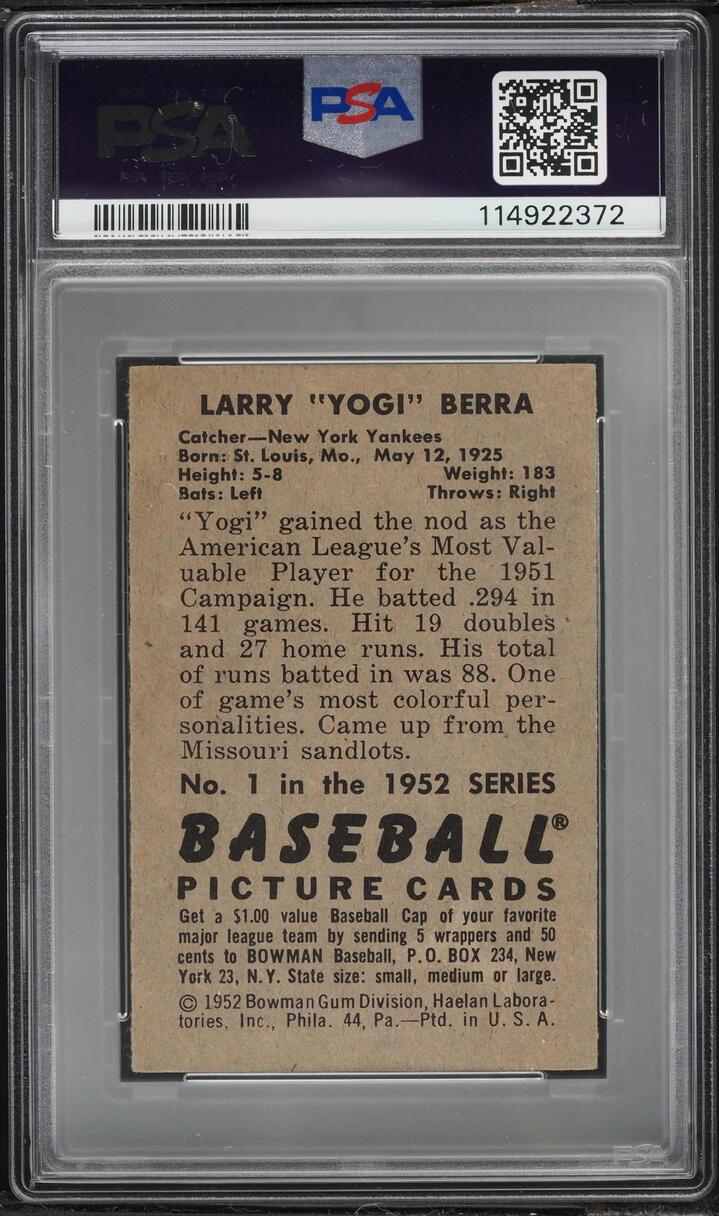 1952 Bowman Yogi Berra #1 PSA 5.5 EX+
