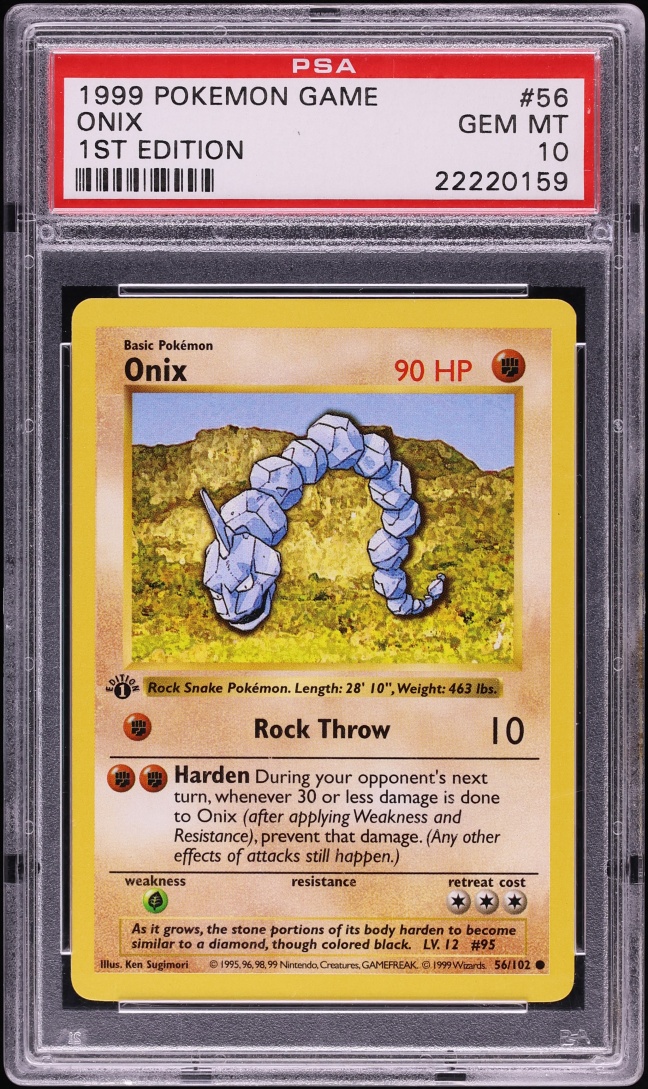 1999 Pokemon Base Set Shadowless 1st Edition Onix #56 PSA 10 GEM MINT