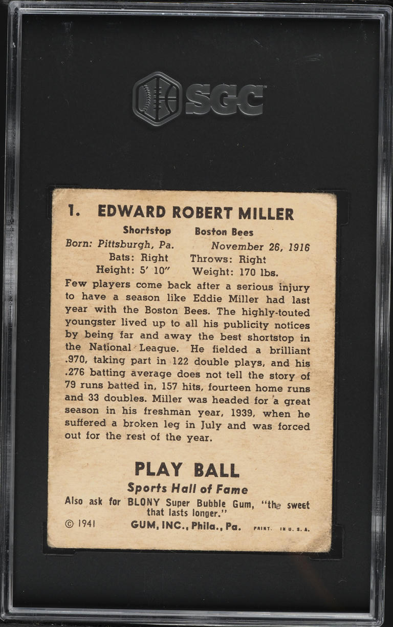 1941 Playball Eddie Miller #1 SGC 2.5 GD+