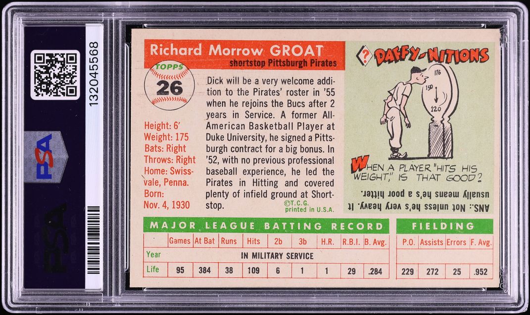 1955 Topps Dick Groat #26 PSA 6 EXMT