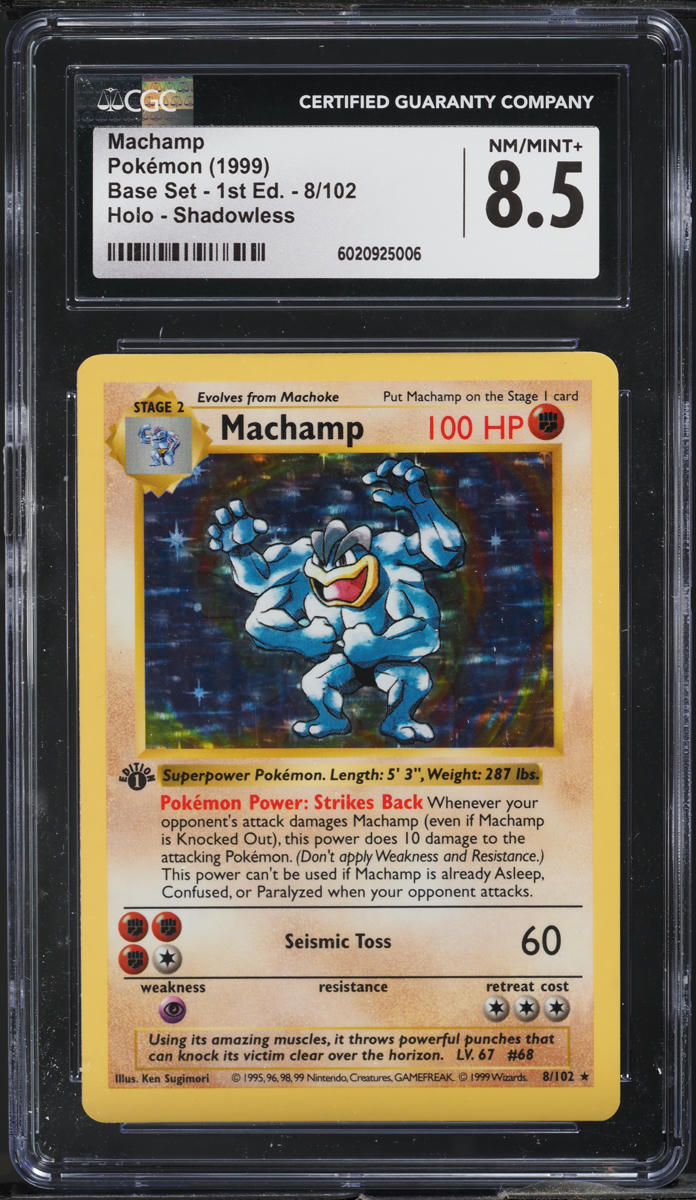 1999 Pokemon Base Set Shadowless 1st Edition Holo Machamp #8 CGC 8.5 NM-MT+