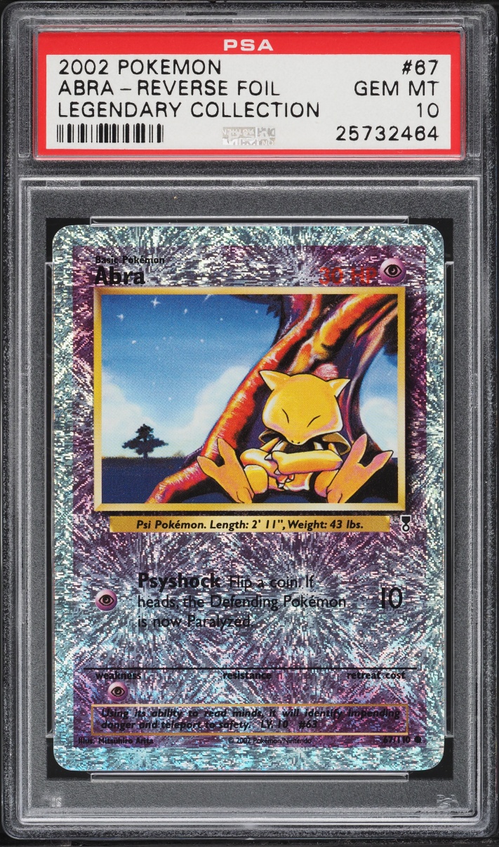 2002 Pokemon Legendary Collection Reverse Holo Abra #67 PSA 10 GEM MINT