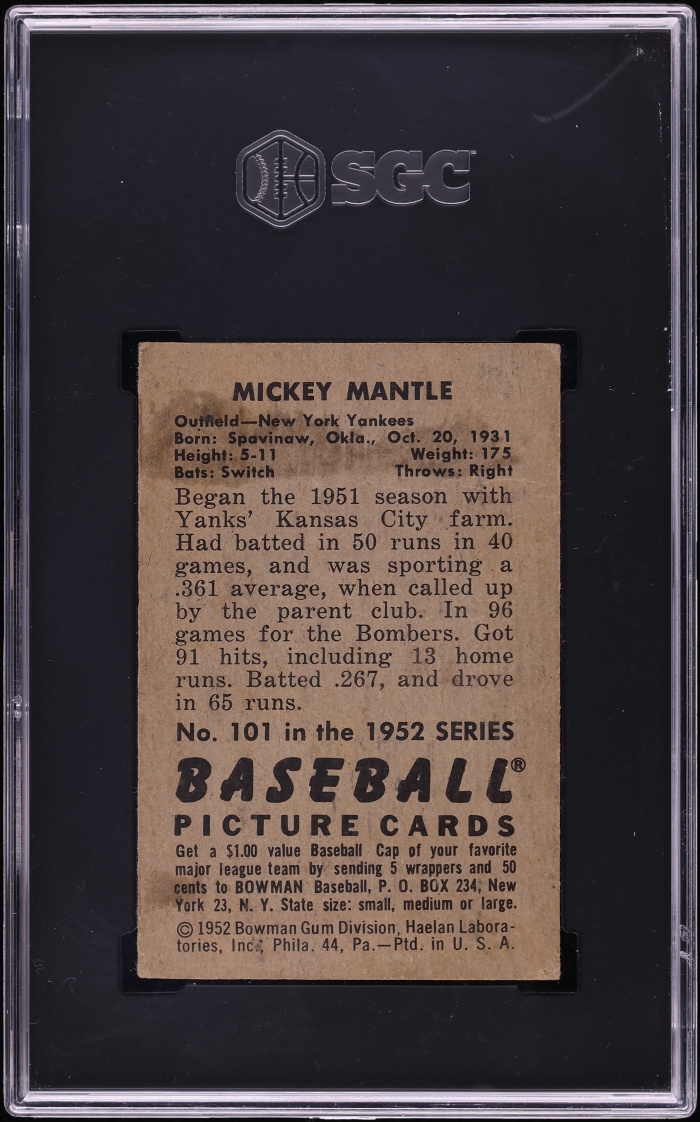 1952 Bowman Mickey Mantle #101 SGC 2.5 GD+