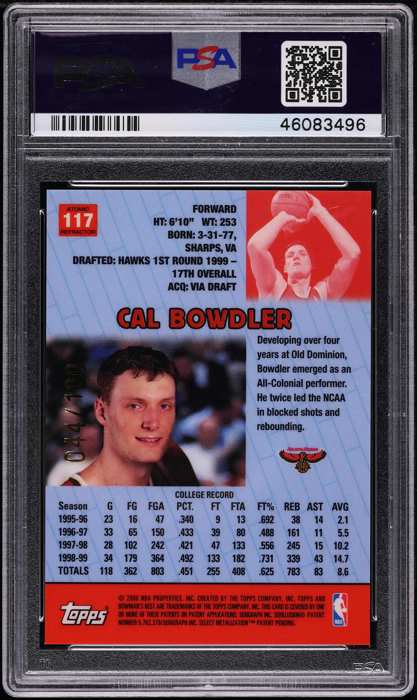 1999 Bowman's Best Atomic Refractor Cal Bowdler ROOKIE /100 #117 PSA 9 MINT