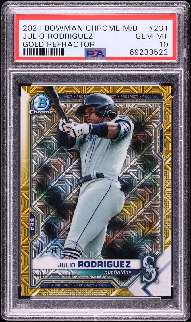 2021 Bowman Chrome Mega Box Gold Refractor Julio Rodriguez PROSPECT /50 #BCP-231 PSA 10 GEM