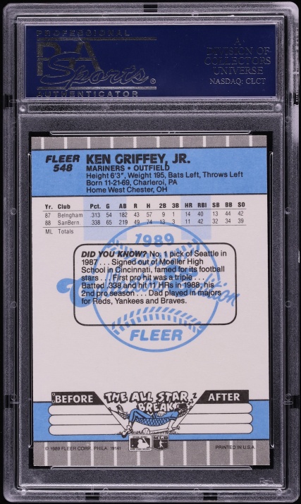 1989 Fleer Glossy Ken Griffey Jr. ROOKIE #548 PSA 10 GEM MINT