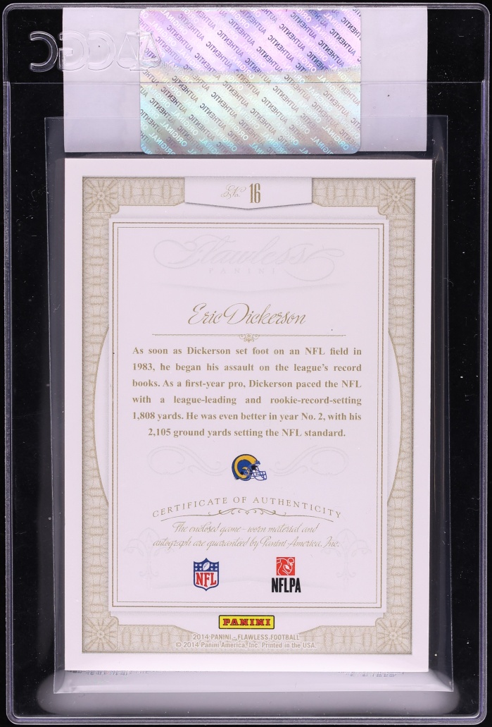 2014 Panini Flawless Greats Gold Eric Dickerson GAME WORN PATCH AUTO /10 #16 CGC AUTH - Photo 2