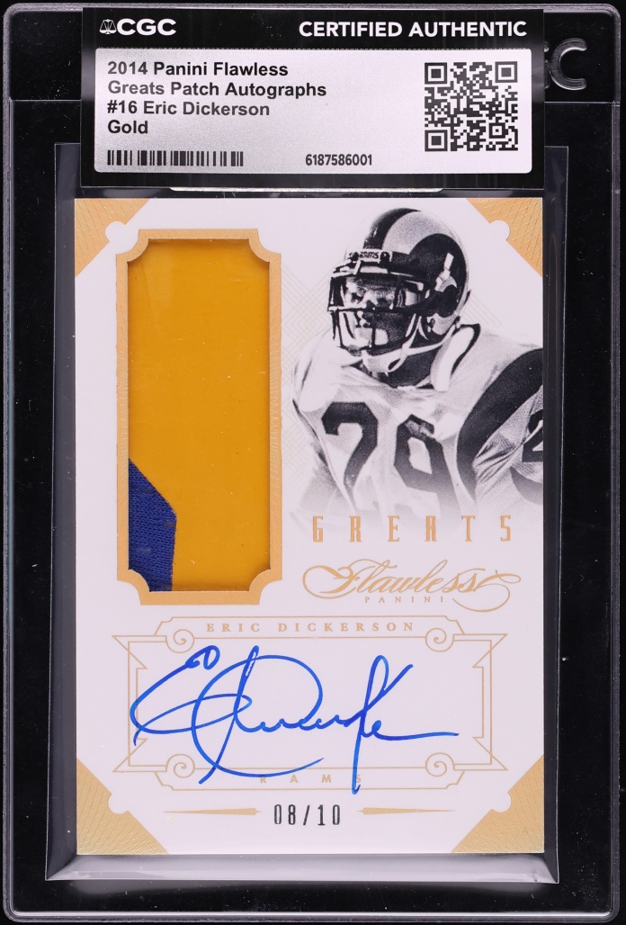2014 Panini Flawless Greats Gold Eric Dickerson GAME WORN PATCH AUTO /10 #16 CGC AUTH