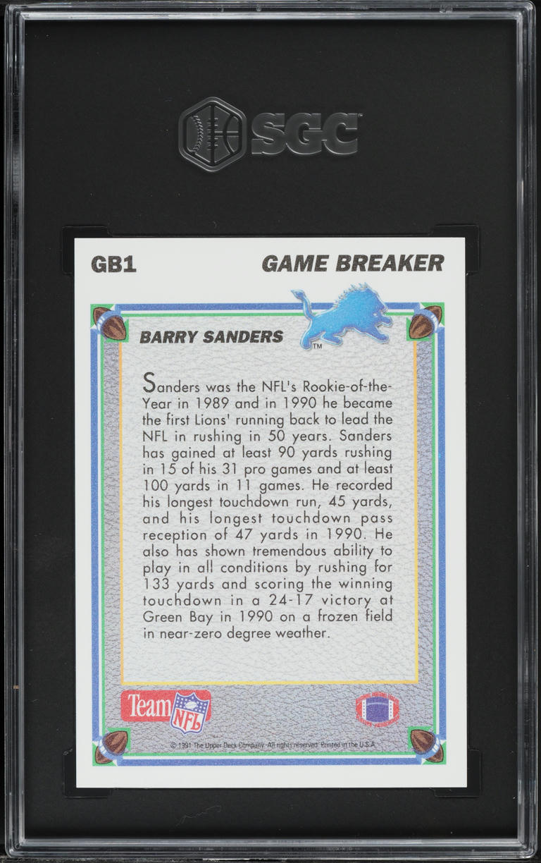 1991 Upper Deck Game Breakers Hologram Barry Sanders #GB1 SGC 8 NM-MT