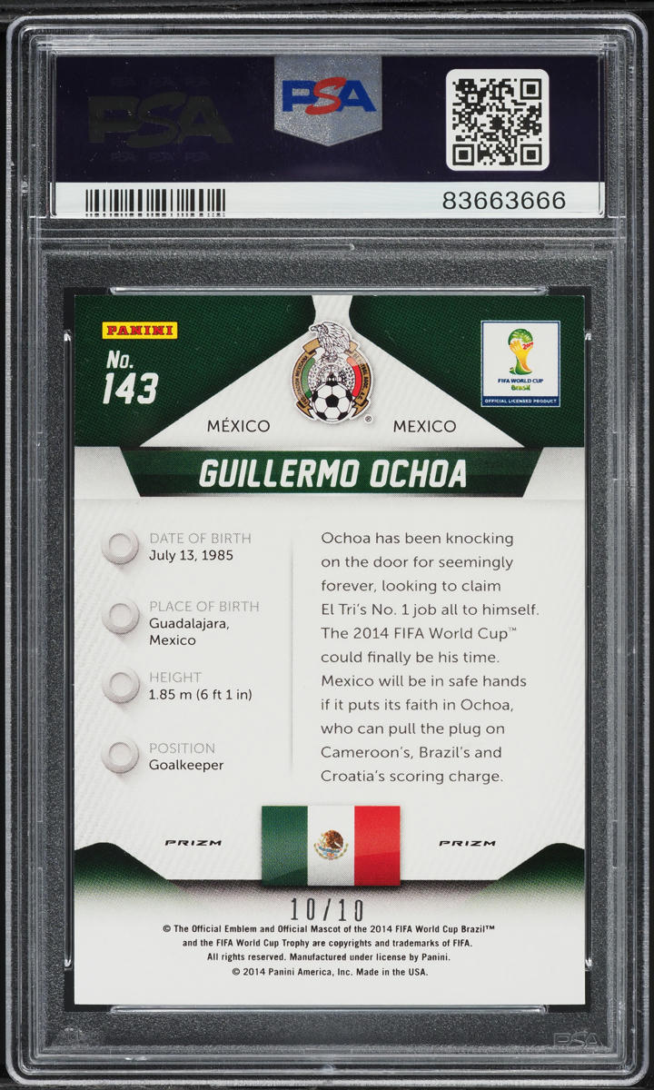 2014 Panini Prizm World Cup Gold Guillermo Ochoa 10/10 #143 PSA 9 MINT