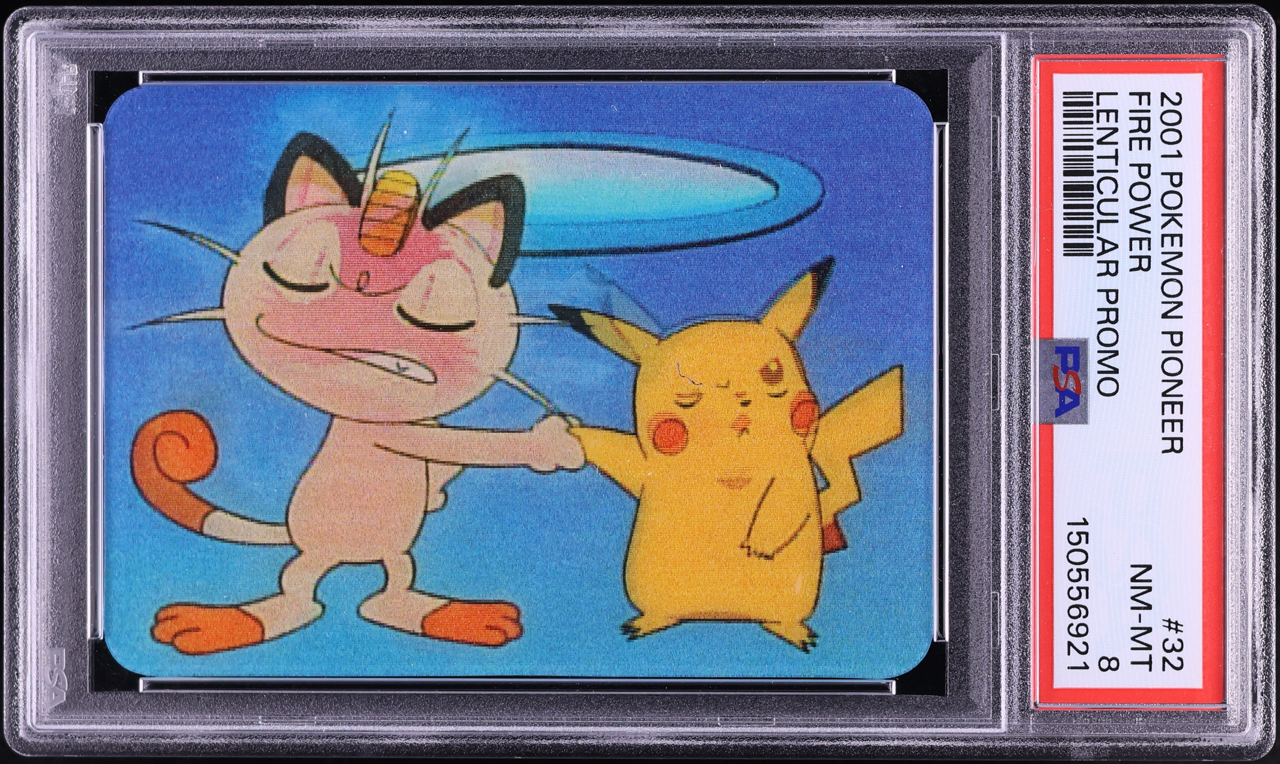 2001 Pokemon Pioneer Lenticular Promo Fire Power Meowth Pikachu #32 PSA 8 NM-MT