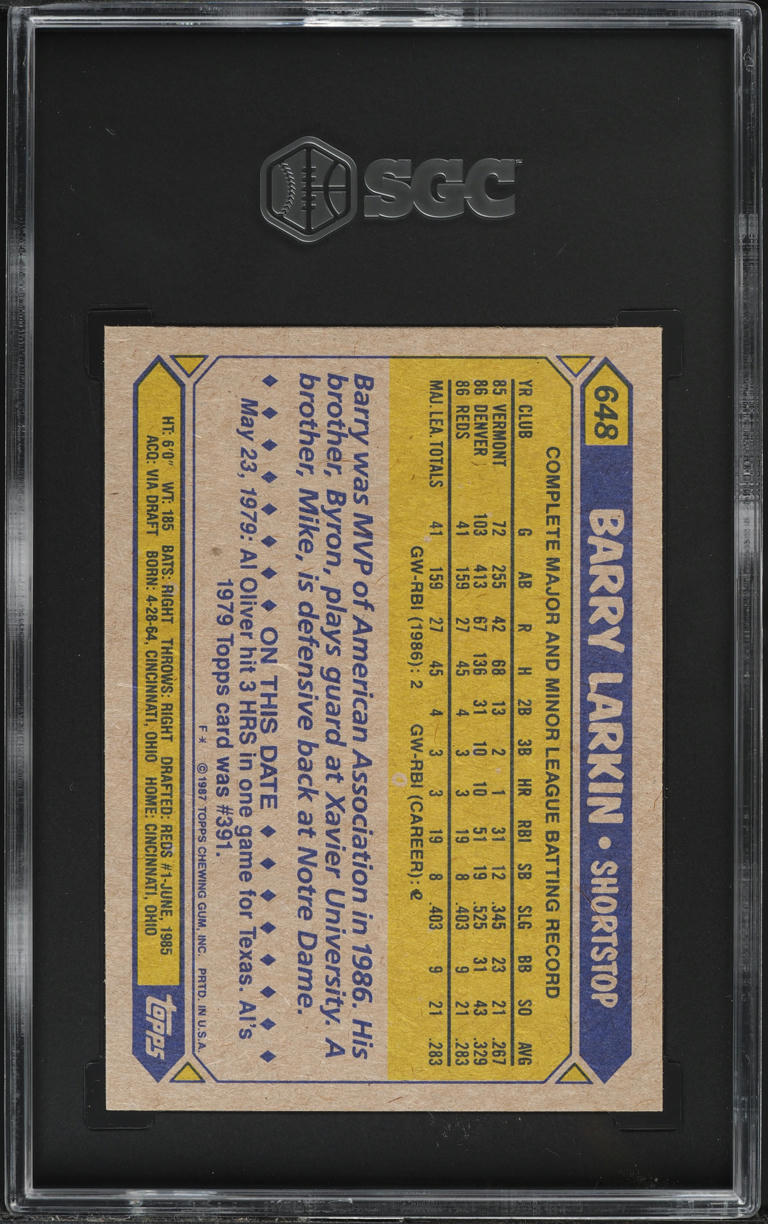 1987 Topps Barry Larkin ROOKIE #648 SGC 9.5 MINT+