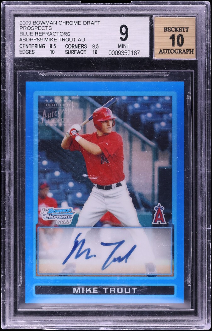 2009 Bowman Chrome Blue Refractor Mike Trout PROSPECT AUTO /150 BGS 9 MINT