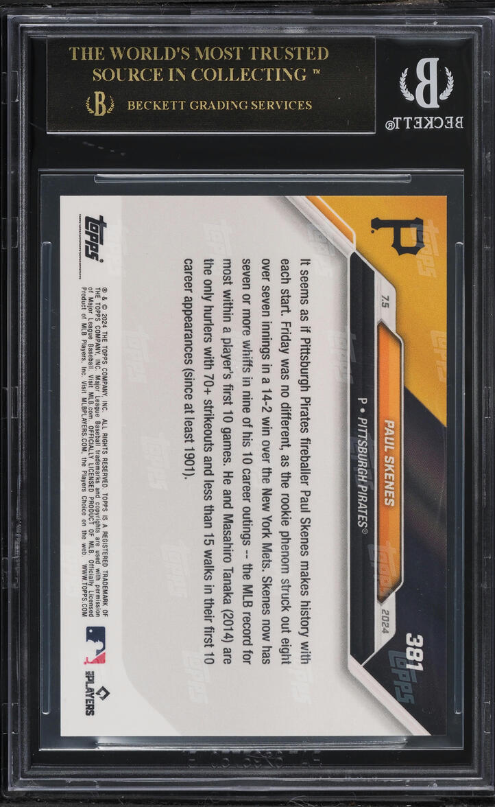 2024 Topps Now Paul Skenes ROOKIE #381 BGS 10 BLACK LABEL