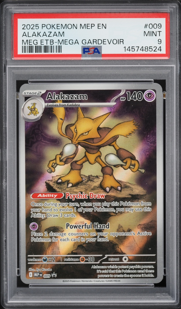 2025 Pokemon Mega Evolution Black Star Promo ETB Mega Gardevoir Full Art Alakazam #9 PSA 9 MINT