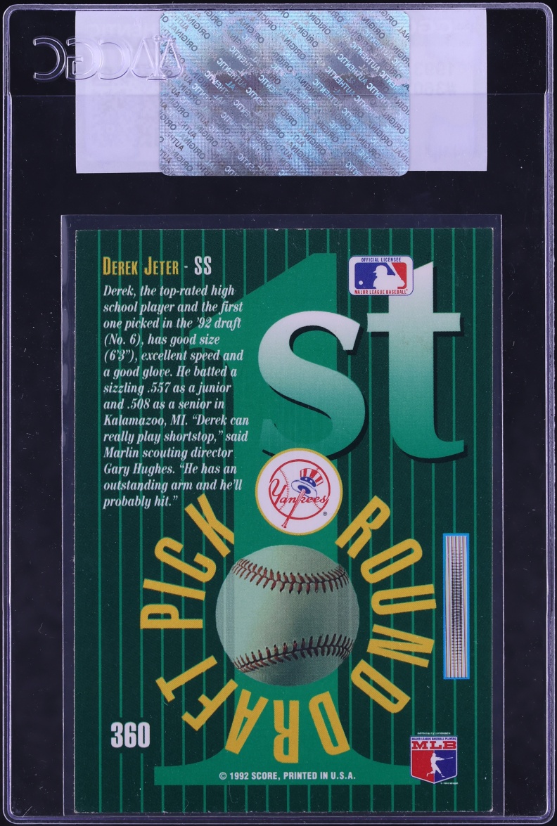 1993 Score Select Derek Jeter ROOKIE #360 CGC AUTH