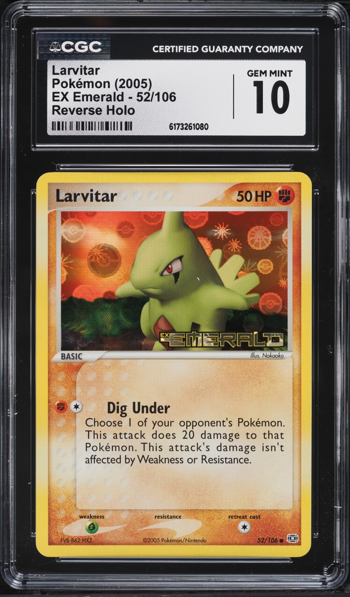 2005 Pokemon EX Emerald Reverse Holo Larvitar #52 CGC 10 GEM MINT