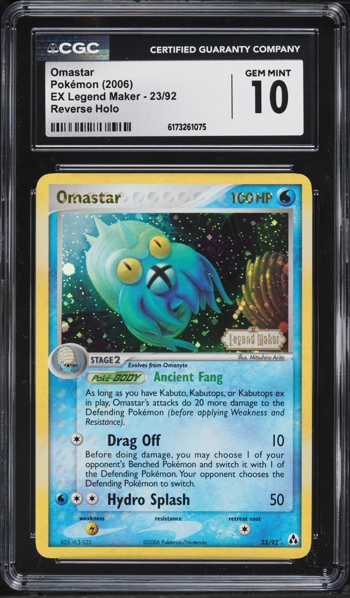 2006 Pokemon EX Legend Maker Reverse Holo Omastar #23 CGC 10 GEM MINT