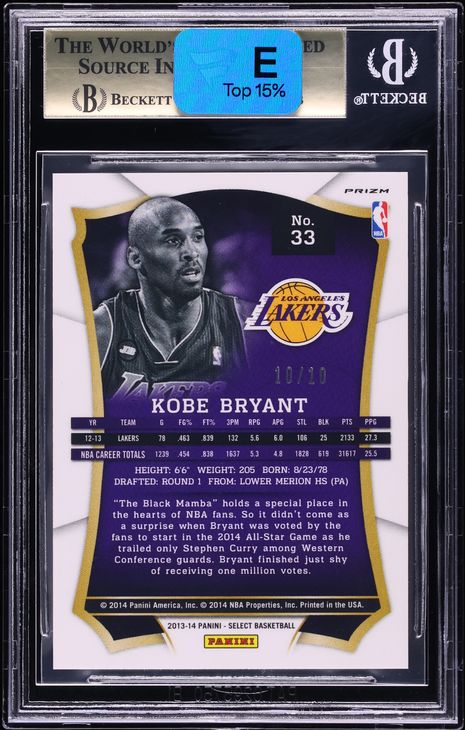 2013 Select Gold Prizm Kobe Bryant 10/10 #33 BGS 9.5 GEM MINT