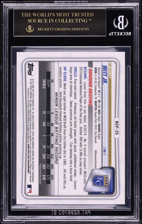 2020 Bowman Chrome Red Ref. Bobby Witt Jr. PROSPECT /5 #BCP-25 BGS 10 PRISTINE, BLACK LABEL
