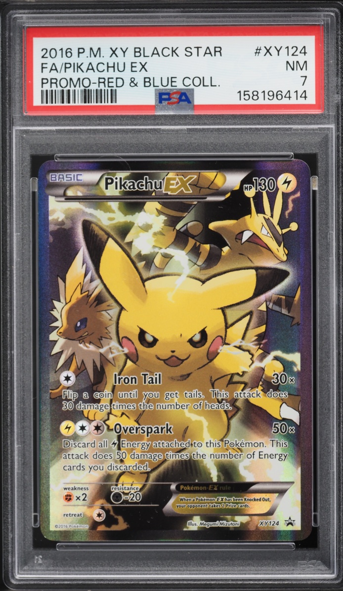 2016 Pokemon XY Black Star Promo Red & Blue Collection Full Art Pikachu EX #XY124 PSA 7 NRMT