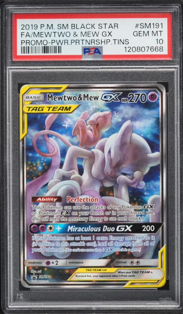 2019 Pokemon Sun & Moon Promo Power Partnership Full Art Mewtwo & Mew GX #SM191 PSA 10 GEM MINT