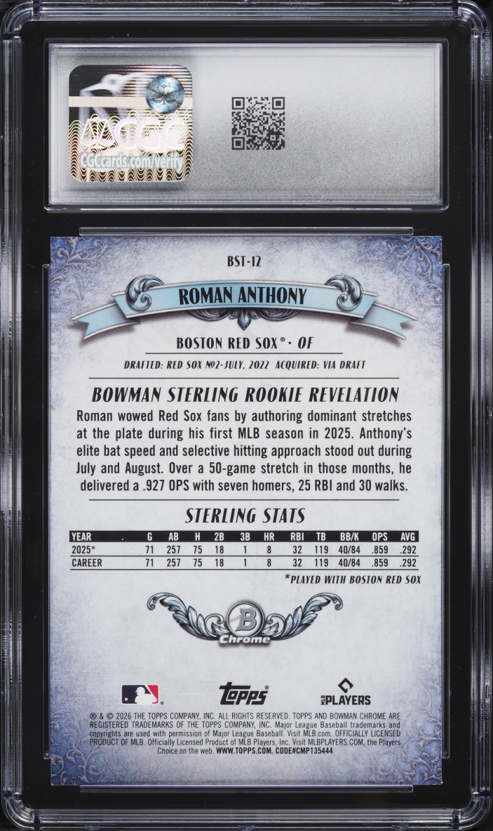 2026 Bowman Chrome Sterling Roman Anthony ROOKIE #BST-12 CGC 9.5 MINT+