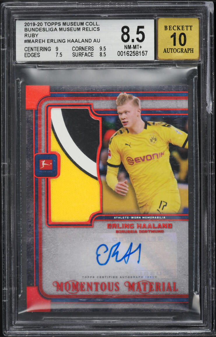 2019 Topps Museum Collection Bundesliga Ruby Erling Haaland ROOKIE PATCH AUTO /25 BGS 8.5