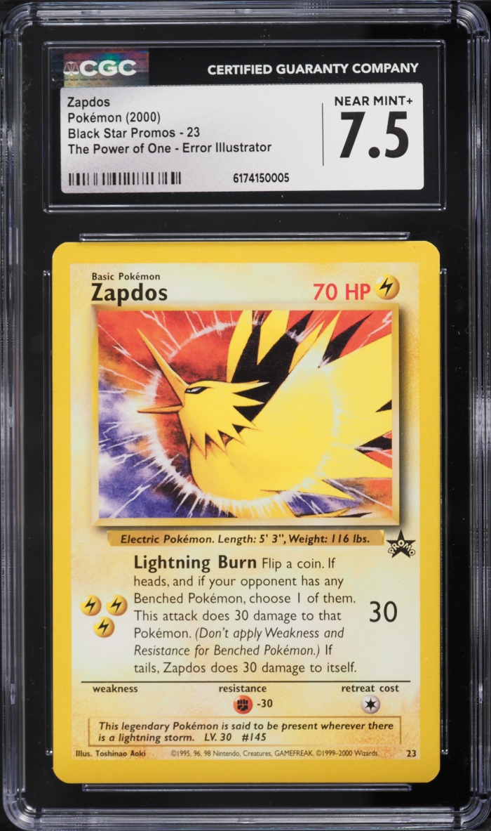 2000 Pokemon Black Star Promo The Power Of One Error Zapdos #23 CGC 7.5 NRMT+