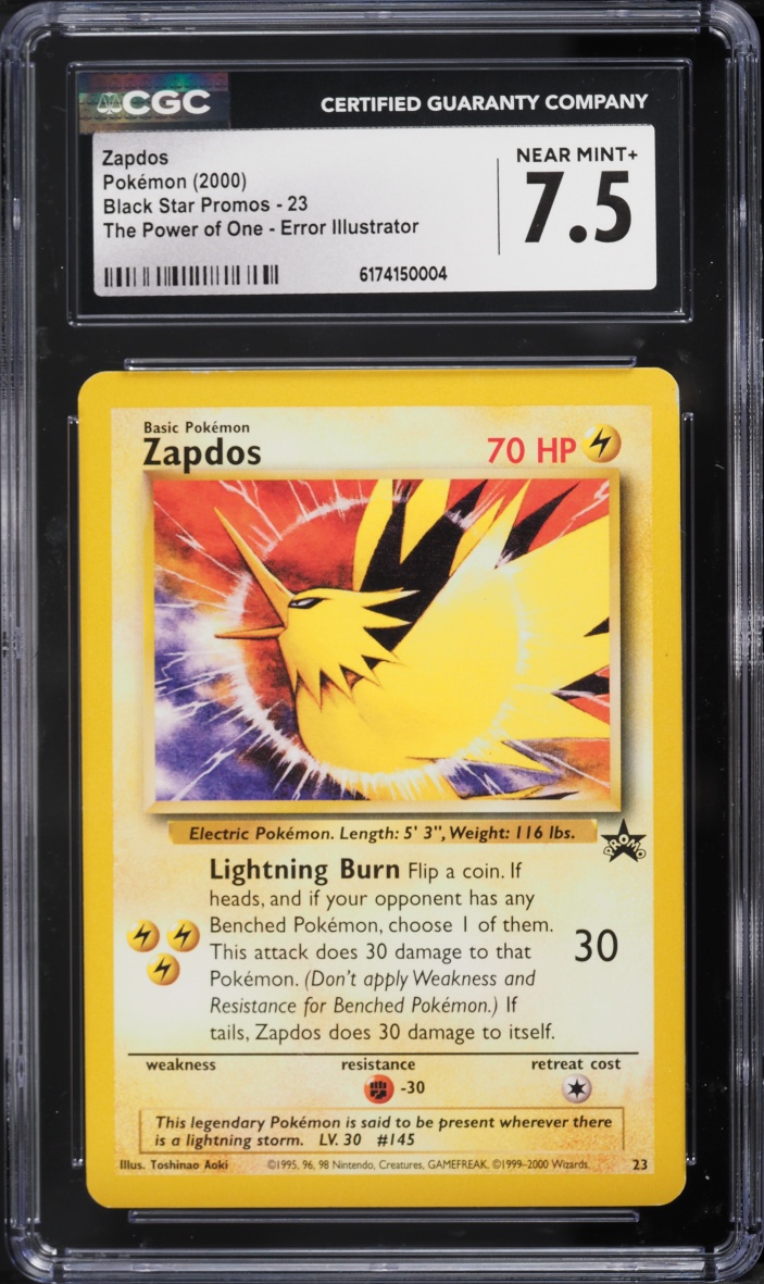 2000 Pokemon Black Star Promo The Power Of One Error Zapdos #23 CGC 7.5 NRMT+