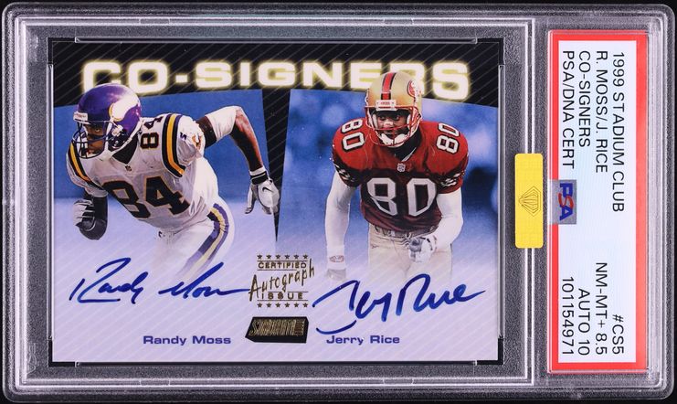 1999 Stadium Club Co-Signers Jerry Rice Randy Moss AUTO DNA 10 #CS5 MBA PSA 8.5 NM-MT+ - Photo 1