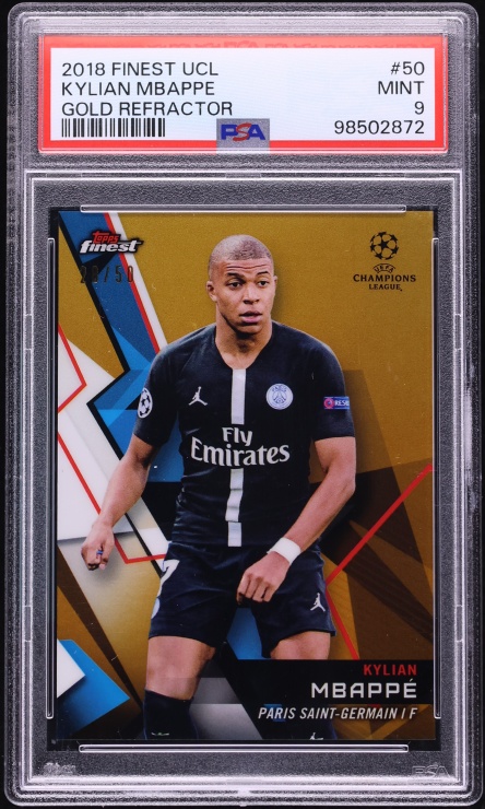 2018 Finest UEFA Champions League Gold Refractor Kylian Mbappe ROOKIE /50 #50 PSA 9 MINT - Photo 1